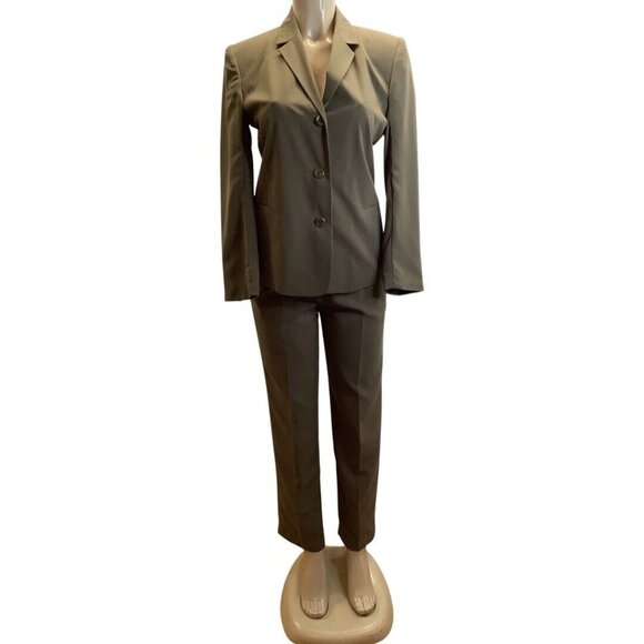 Herman Geist Olive Green Women’s Pant Suit With Shoulder Pads Size 8 (Preowned) - Picture 1 of 9